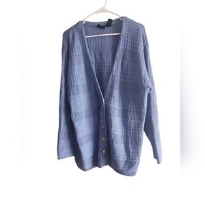 Vintage 90s Y2K Liz Sport Crochet Blue Oversized Grandma Cardigan M